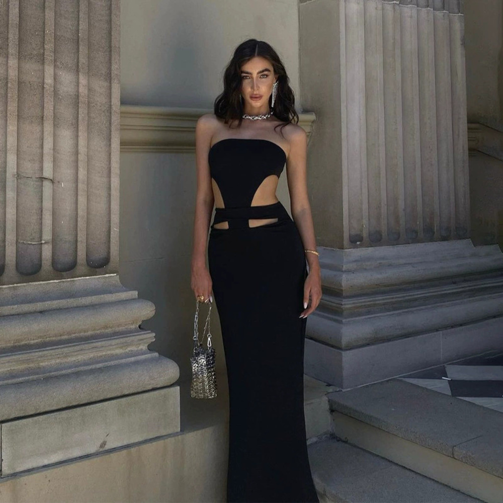 Zara Strapless Cutout Slit Evening Dress
